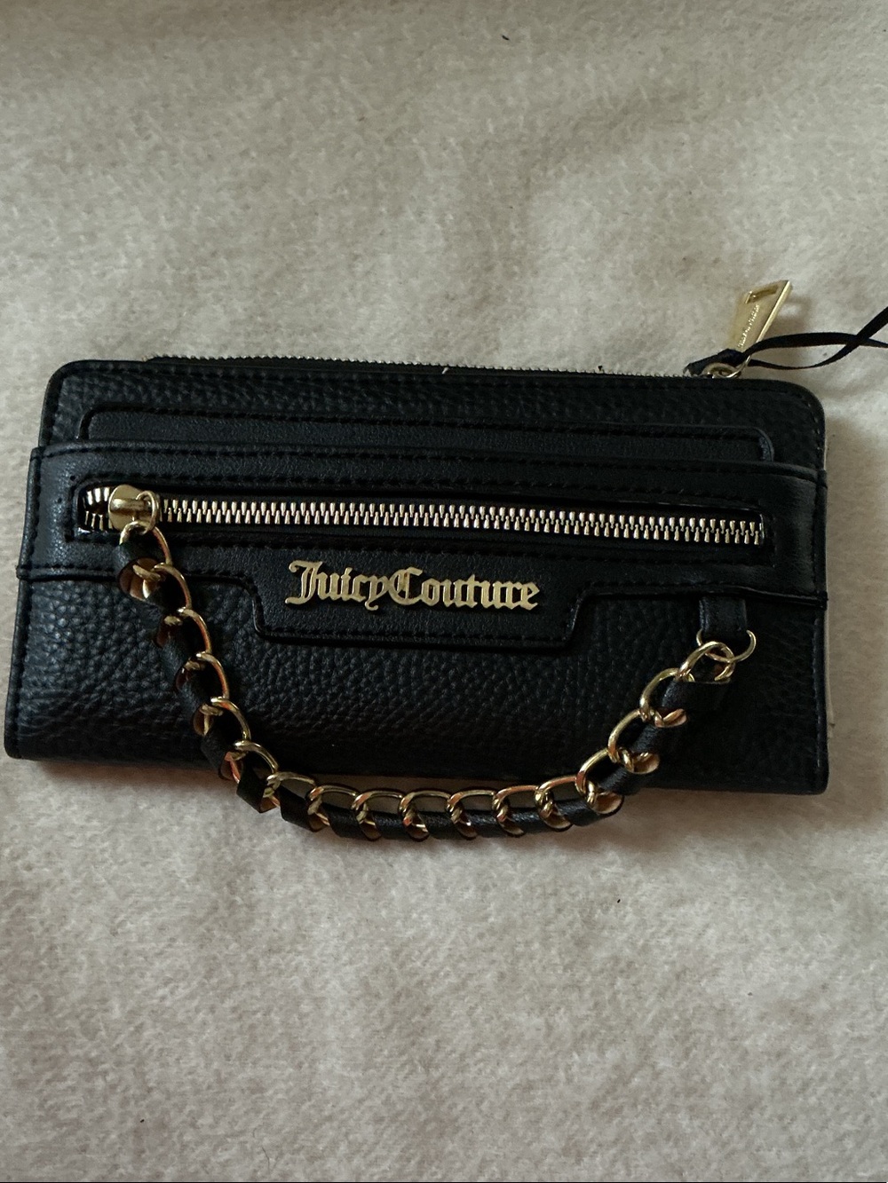 Juicy Couture Black Wallet Clutch with Gold Chain Detail